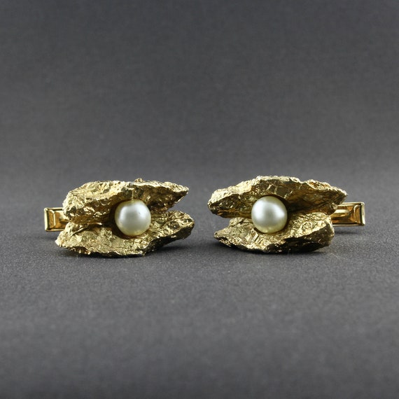 Vintage Faux Gold Nugget And Round White Pearl Cu… - image 3