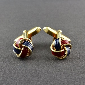 Vintage Red And Blue Enamel Twisted Love Knot Cufflinks