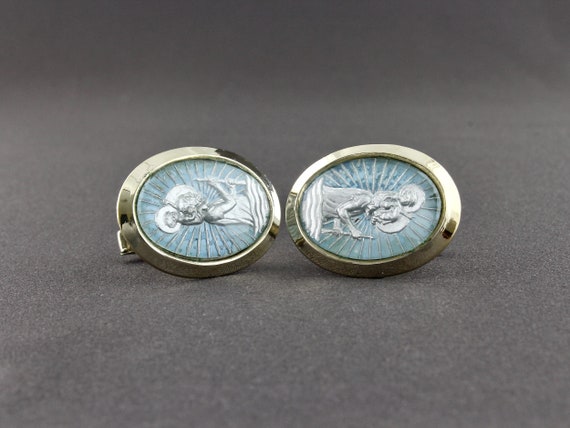 Vintage St Christopher Reverse Painted Cut Crysta… - image 7