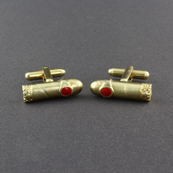 Vintage Shiny Gold Tone And Red Enamel Cigar Cuff… - image 3