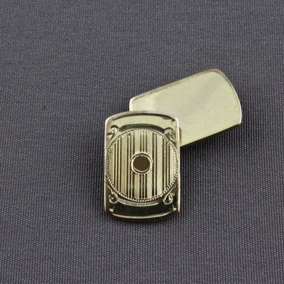 Vintage Art Deco Shiny Gold Tone Rectangular Engr… - image 4