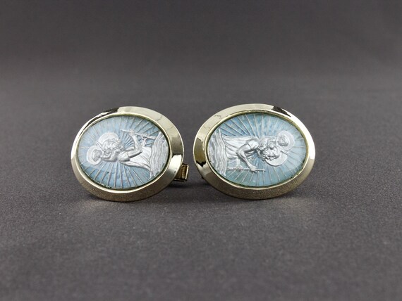 Vintage St Christopher Reverse Painted Cut Crysta… - image 6