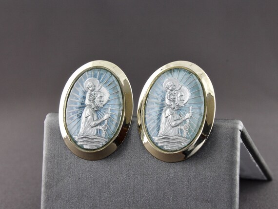 Vintage St Christopher Reverse Painted Cut Crysta… - image 3