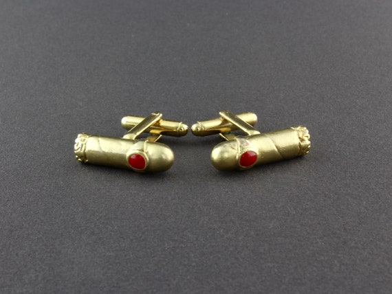 Vintage Shiny Gold Tone And Red Enamel Cigar Cuff… - image 1