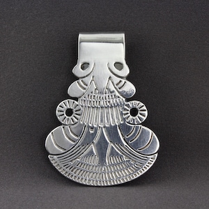 Vintage Sterling Silver Egyptian Figural Motifs Slide Fold Over Style Money Clip
