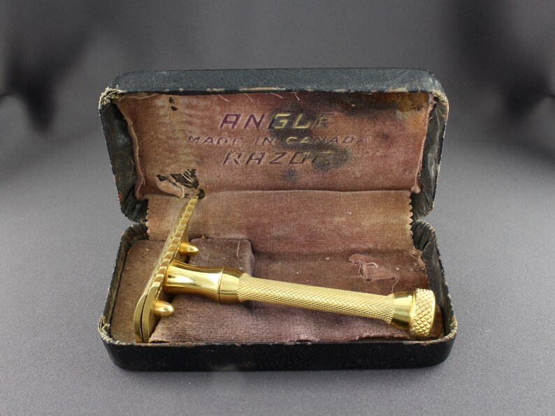 Vintage 1930s Still Angle DE Gold Safety Razor Original Leather Box ...