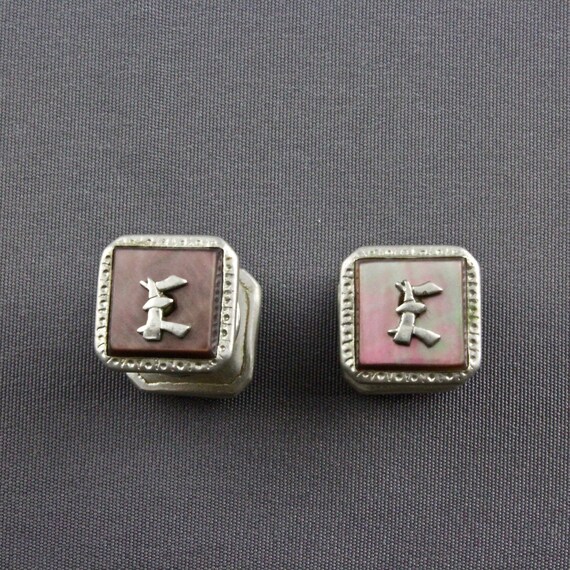 VINTAGE 1920/'s Art Deco Octagon Cufflinks Silver Tone w Pink Mother of Pearl