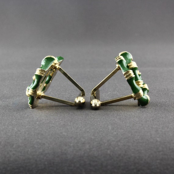 Vintage Swank Green Enamel Two Interlocked Rings … - image 9