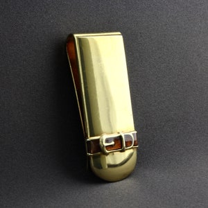 Vintage Brown Enamel Belt And Buckle Design Slide Fold Over Style Money Clip