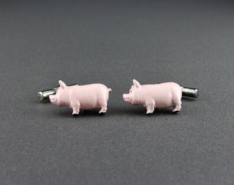 Vintage Pink Enamel Pig Three Dimensional Bar Toggle Cufflinks