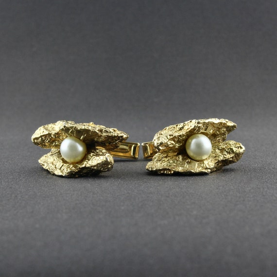 Vintage Faux Gold Nugget And Round White Pearl Cu… - image 2