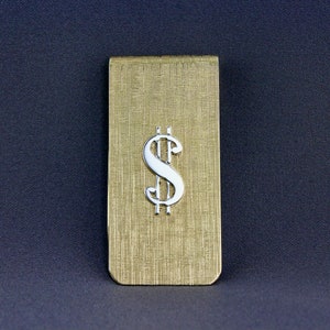 Vintage Two Tone Textured Gold Tone Shiny Silver Tone Dollar Sign  Slide Fold Over Style Money Clip