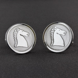 Vintage Kreisler USA Sterling Silver Plaque Engine Turned Horse Head Cufflinks