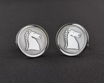 Vintage Kreisler USA Sterling Silver Engine Turned Horse Head Round Cufflinks