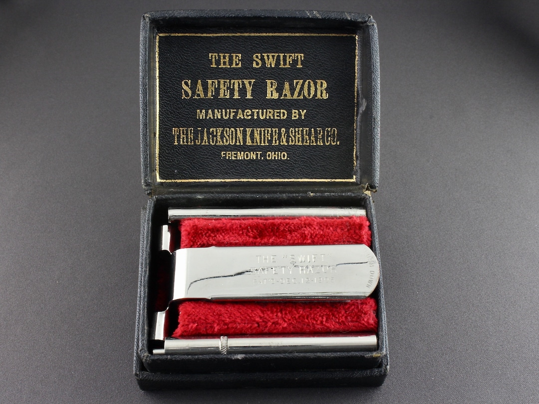 Vintage 1900s the Swift Single Edge Silver Safety Razor & 2 Wedge