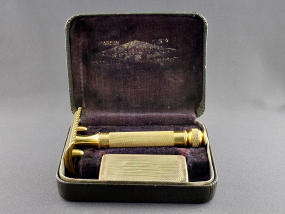 Vintage 1920s Gillette Tech Ball End Gold DE Safety Razor Blade