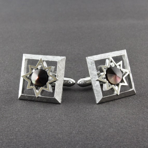 Vintage Swank Silver Tone And Dark Mother Of Pearl