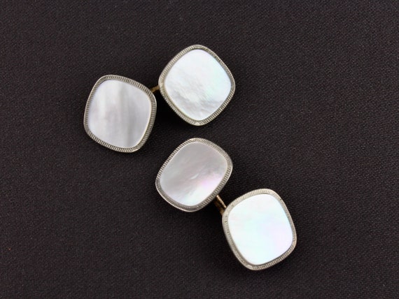 Vintage Swank Art Deco White Mother Of Pearl Squa… - image 1