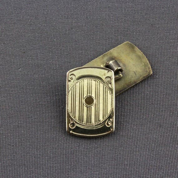 Vintage Art Deco Shiny Gold Tone Rectangular Engr… - image 6