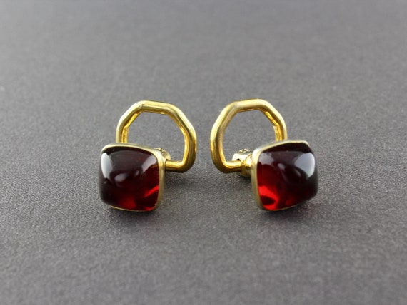 Boutons De Manchette Vintage HICKOK USA - Style Art Déco Doré Et Rouge - Occasion (bon état)