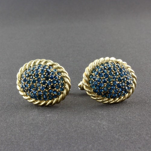 Vintage Christian Dior Larger Pave shops Set Dark Cobalt Blue Rhinestones Shiny Gold Tone High Domed Oval Cufflinks