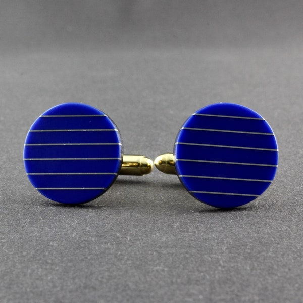 Vintage Blue Lapis Lazuli And Sterling Silver Inlaid Stone Round Cufflinks