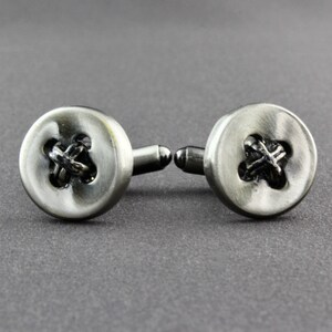 Vintage Pewter Colored Button Design Cufflinks