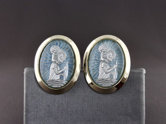 Vintage St Christopher Reverse Painted Cut Crysta… - image 1