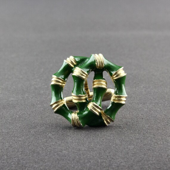 Vintage Swank Green Enamel Two Interlocked Rings … - image 8