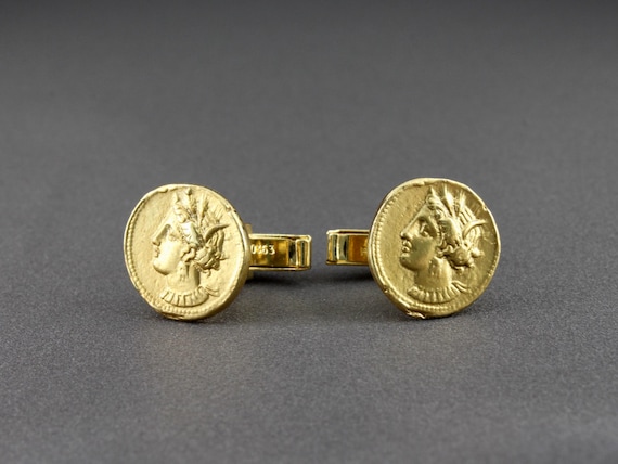 Vintage Alva Museum Replicas Carthage Gold Stater Coin Godess Tanit Cufflinks