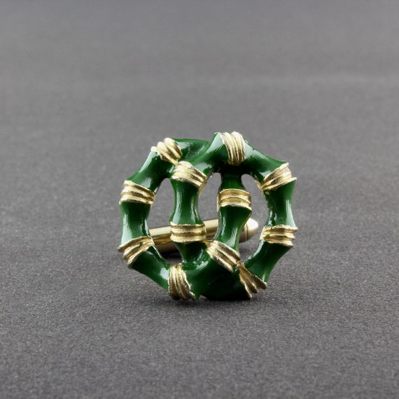 Vintage Swank Green Enamel Two Interlocked Rings … - image 6