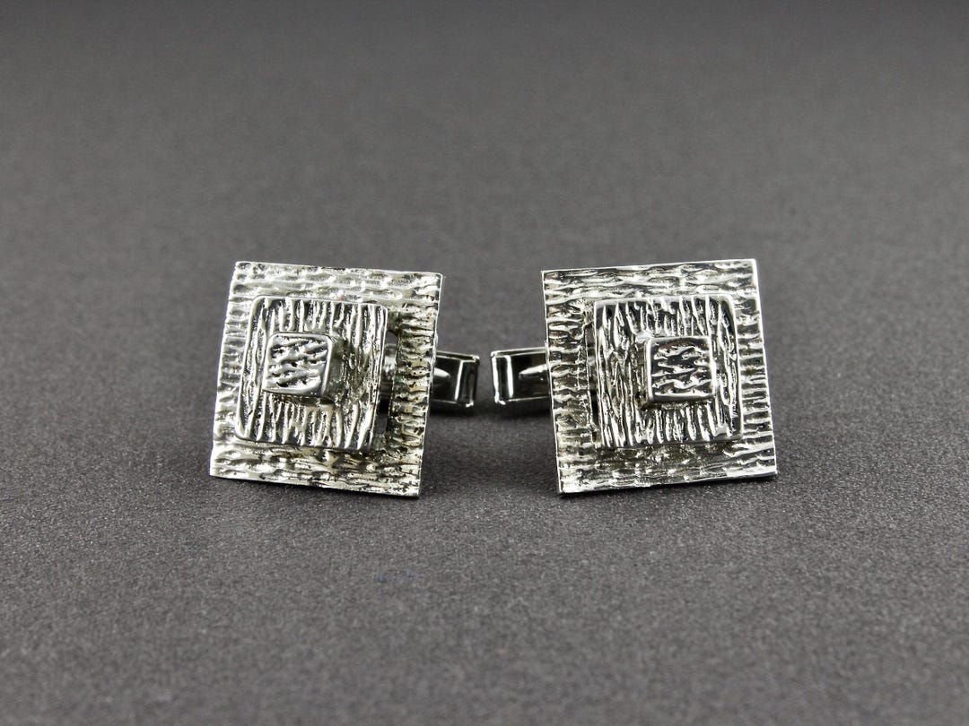 Boutons De Manchette Vintage Plaqué Or 10K - Forme Rectangle Géométrique - Style Mid-century