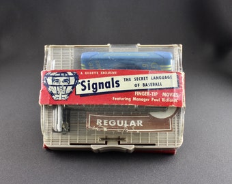 Vintage 1950s Gillette Regular DE Safety Razor Cavalcade Of Sports And Signals Book With Empty Blade Dispenser In The Original Packaging