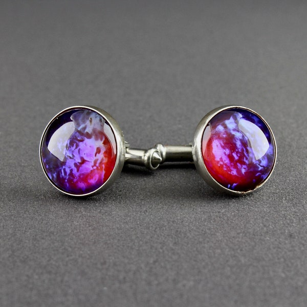 Vintage Sterling Silver Dragons Breath Jelly Opal Art Glass Round Cufflinks