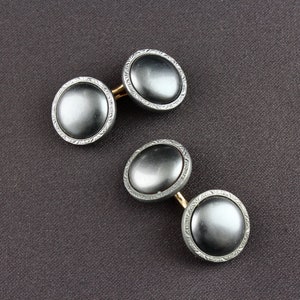 Vintage Krementz Art Deco Grey Gunmetal Colored Lucite Round Double Sided Cufflinks