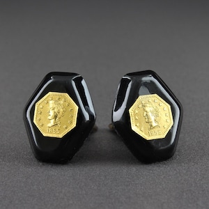 Vintage 1855 California Liberty Octagonal Fractional Gold Token Replica Lucite Cufflinks
