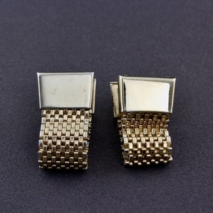 Vintage Swank Kum A Part Rectangular Shiny Gold Tone Wrap Around Double Sided Cufflinks