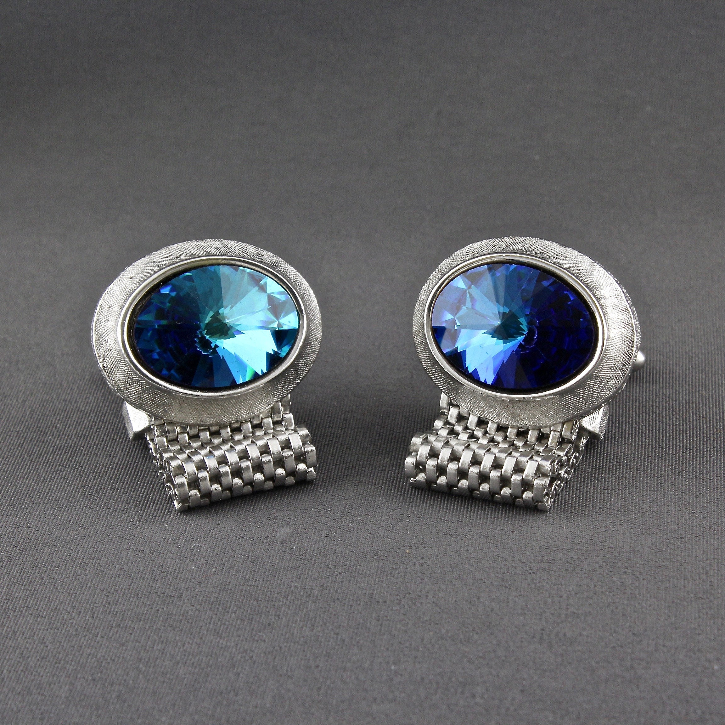 Vintage Dante Bright Blue Rivoli Crystal Wrap Around Cufflinks | Etsy