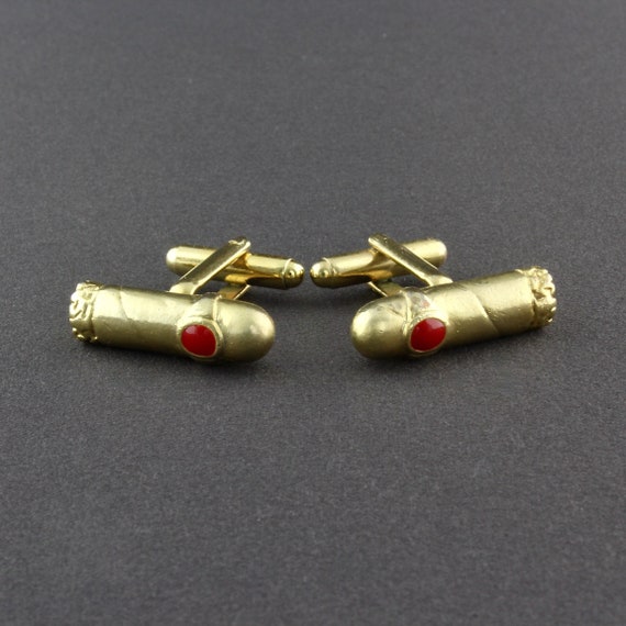 Vintage Shiny Gold Tone And Red Enamel Cigar Cuff… - image 2