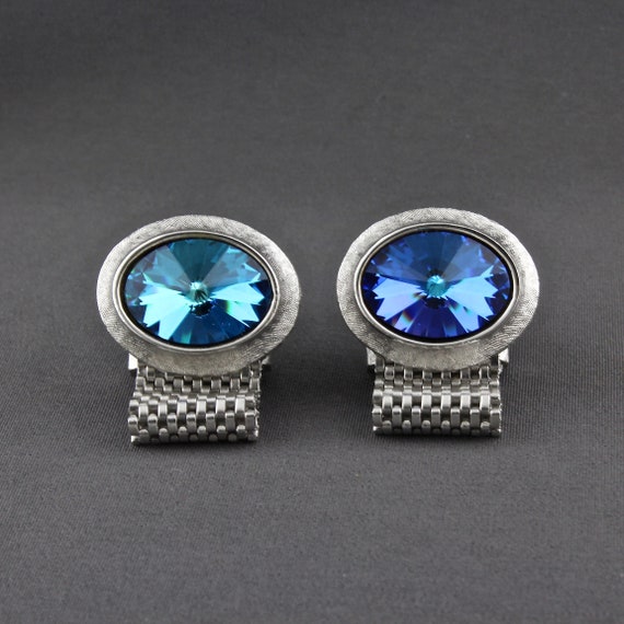 Vintage Dante Bright Blue Rivoli Crystal Wrap Around Cufflinks | Etsy