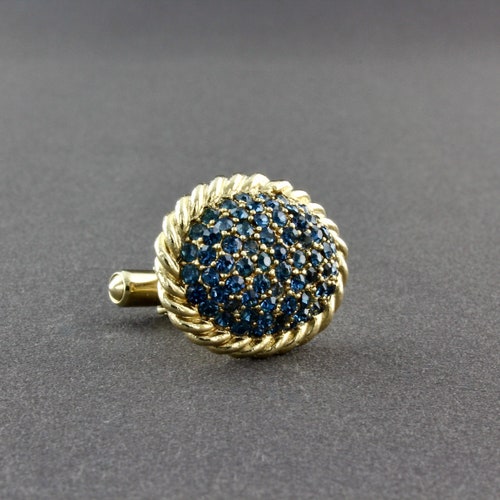 Vintage Christian Dior Larger Pave shops Set Dark Cobalt Blue Rhinestones Shiny Gold Tone High Domed Oval Cufflinks