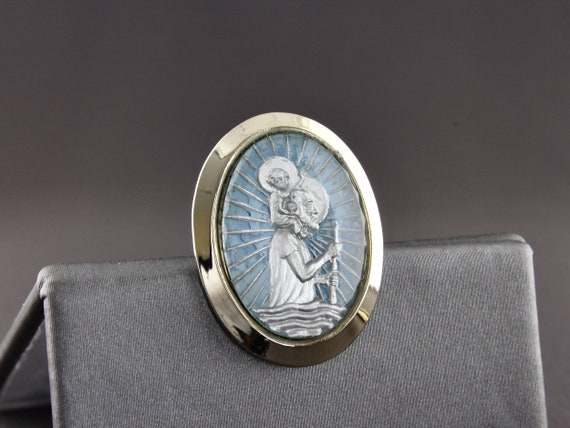 Vintage St Christopher Reverse Painted Cut Crysta… - image 4