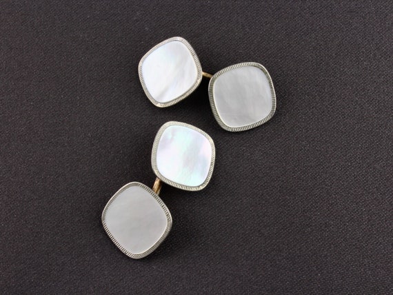Vintage Swank Art Deco White Mother Of Pearl Squa… - image 2