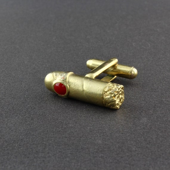 Vintage Shiny Gold Tone And Red Enamel Cigar Cuff… - image 7