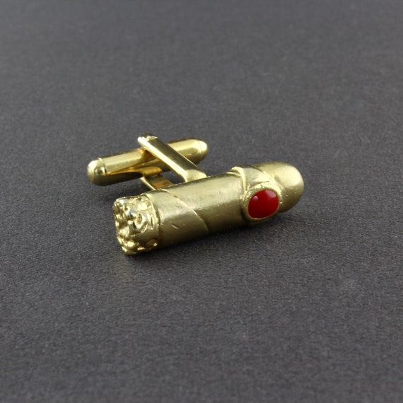 Vintage Shiny Gold Tone And Red Enamel Cigar Cuff… - image 5