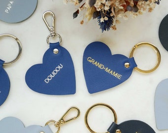 Personalized leather heart keyring