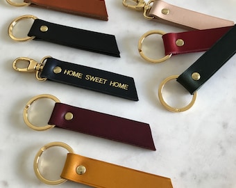 Personalized RUBAN key ring in leather and gold clip