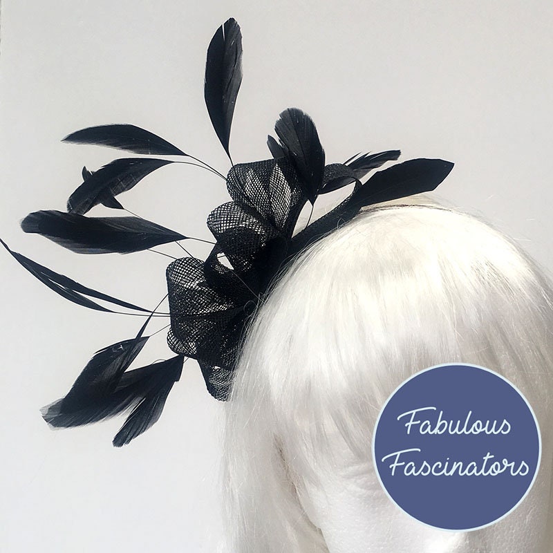 Black Fascinator with Feathers. Medium Black Fascinator can Etsy