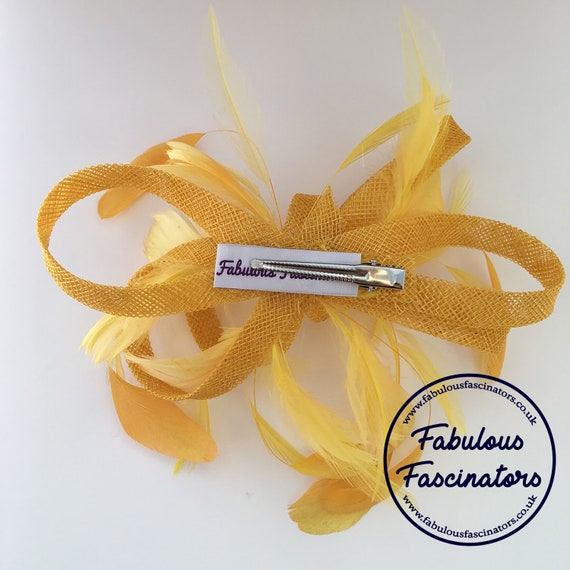 Navy and Yellow Fascinator Other Colour Combos Available Small Navy Fascinator Hairclip with Zig Zag Feathers