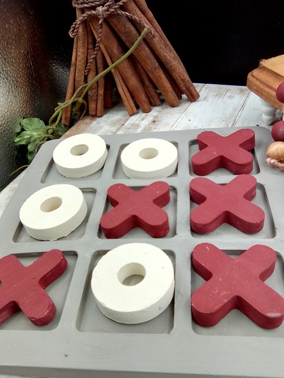 Hand Poured Cement Tic Tac Toe Game: Custom Color Choice made to order